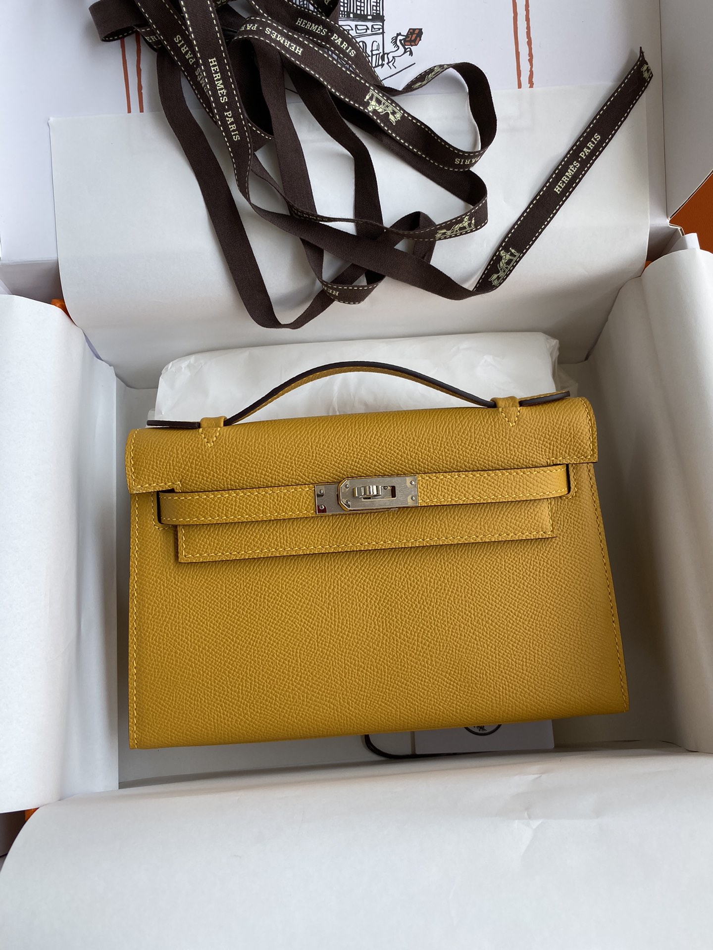 Hermes Mini Kelly Pochette 22cm Bag In Yellow Omber Epsom Leather